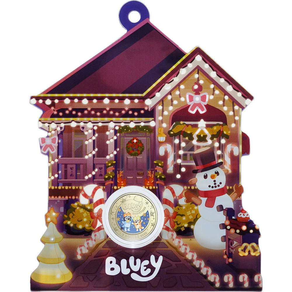 2025 $1 Coloured Uncirculated Coin – Bluey Christmas