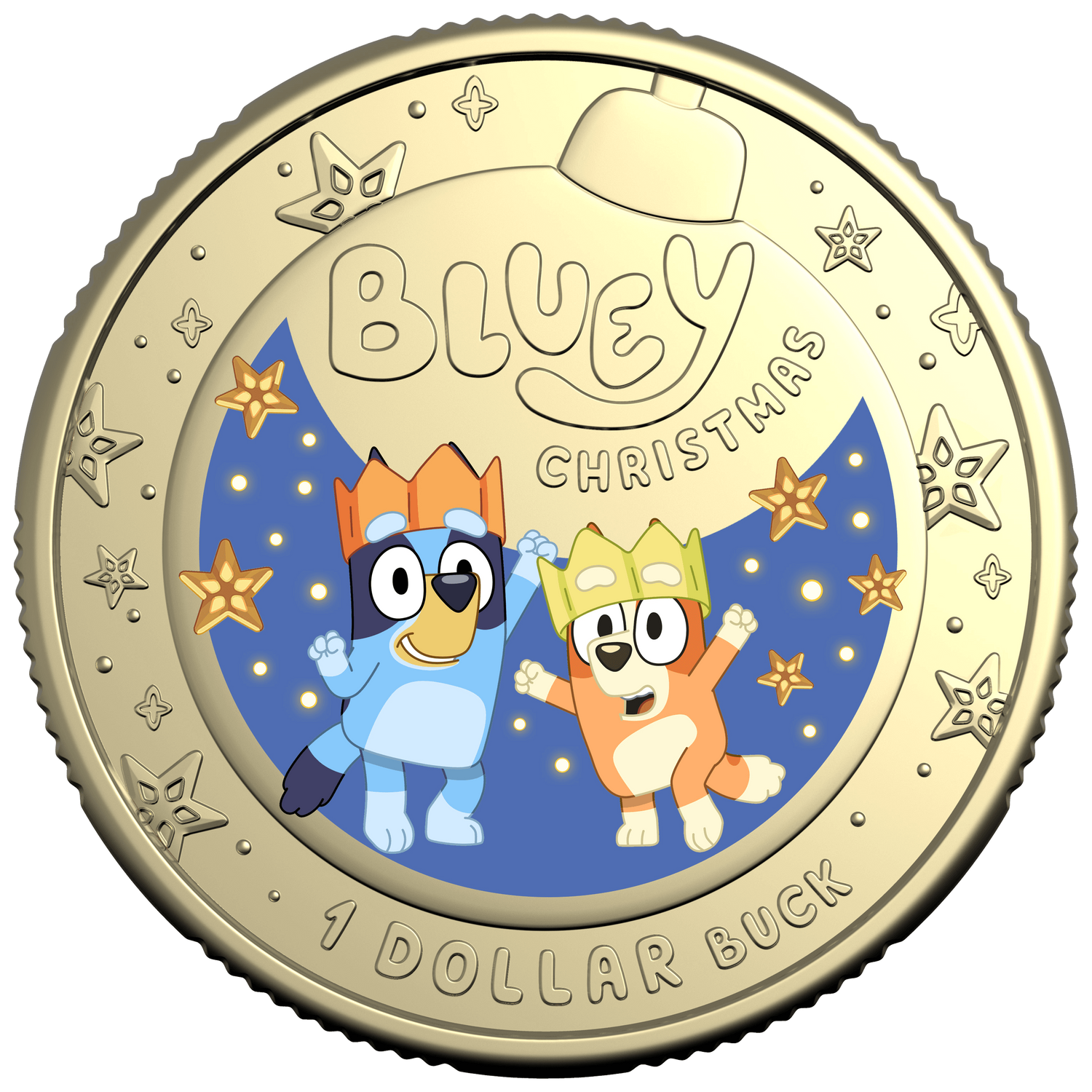 2025 $1 Coloured Uncirculated Coin – Bluey Christmas