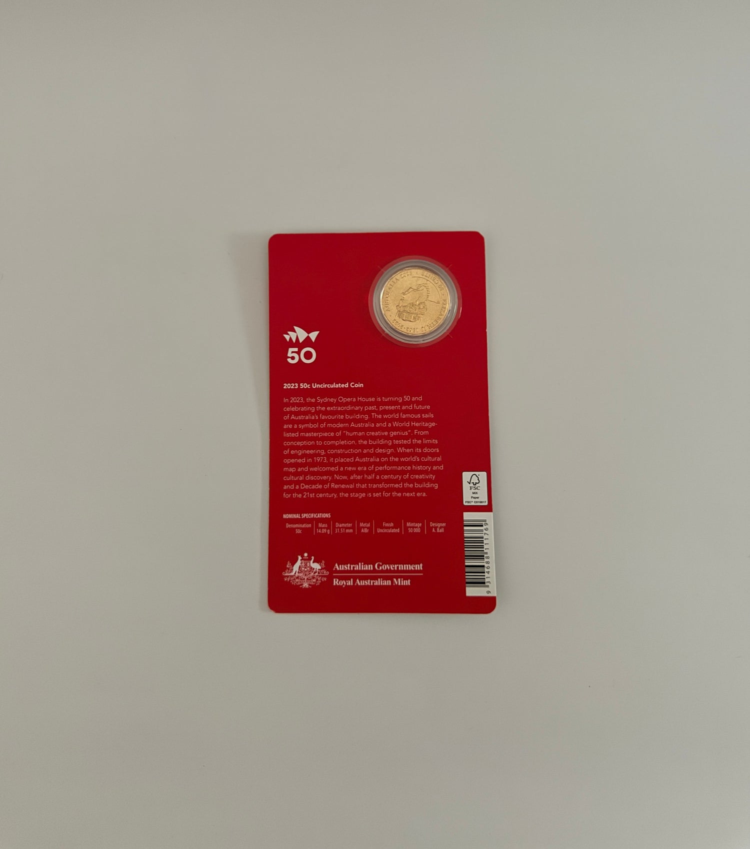 50c 2023 Sydney Opera House 50th Anniversary - Al/Bronze UNC